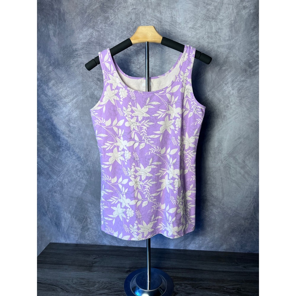 Duluth Trading Co. No-Yank Tank Lavender Floral Print Scoop Neck Women's Medium